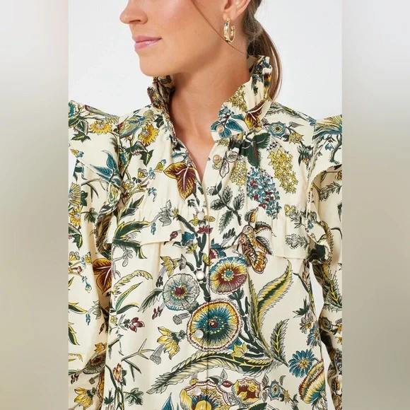 Tuckernuck Floral Ruffle Blouse - Cream and Green - Picture 5 of 16